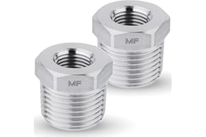 MAACFLOW MAACFLOW Stainless Steel 3/8" Male NPT to 1/8" Female NPT Adapter Reducer Hex Bushing (Thread OD 0.65" - ID 0.34") (pack of 2)