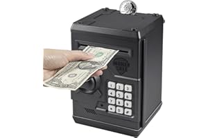 Cargooy Mini ATM Piggy Bank ATM Machine Best Gift for Kids,Electronic Code Piggy Bank Money Counter Safe Box Coin Bank for Boys Girls Password Lock Case (Dark Grey)