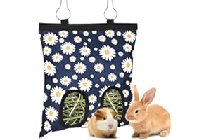 pgraded Rabbits Hay Feeder Bag – Hanging Washable 2-Hole Hay Dispenser for Bunny, Guinea Pigs, Chinchillas (Daisy)