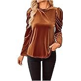 Floerns Women's Puff Long Sleeve Mock Neck Velvet Party Blouse Tops