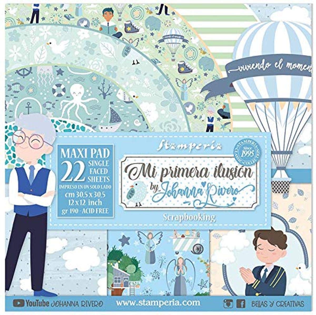 STAMPERIA INTERNATIONAL, KFT Paper PAD 12X12 22PK, Mi Primera Ilusion Nino X Johanna Rivero, One Size