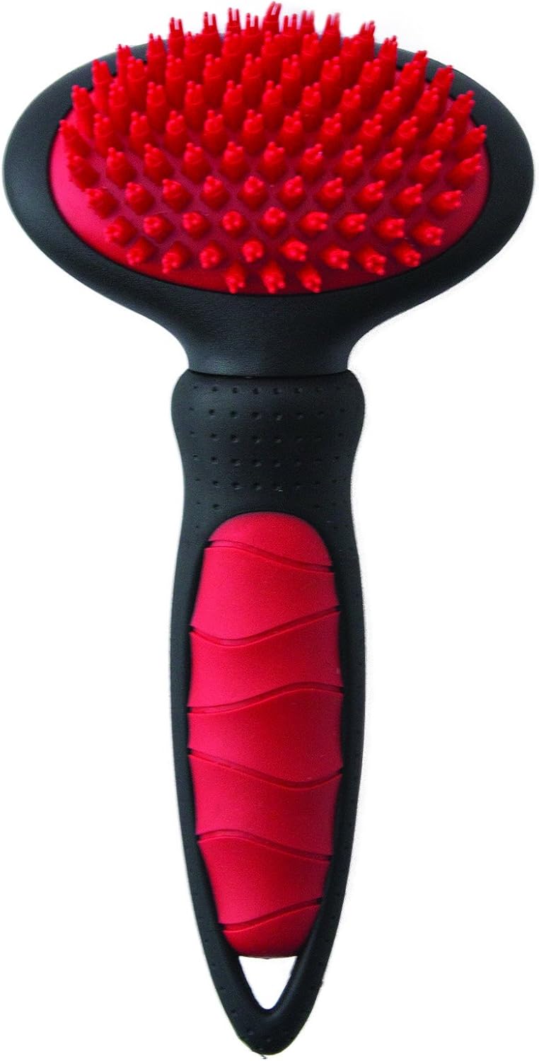 Mikki Dog, Puppy, Cat Grooming Massage Slicker Brush - Gentle, Relaxing Grooming - Small, Black/Teal