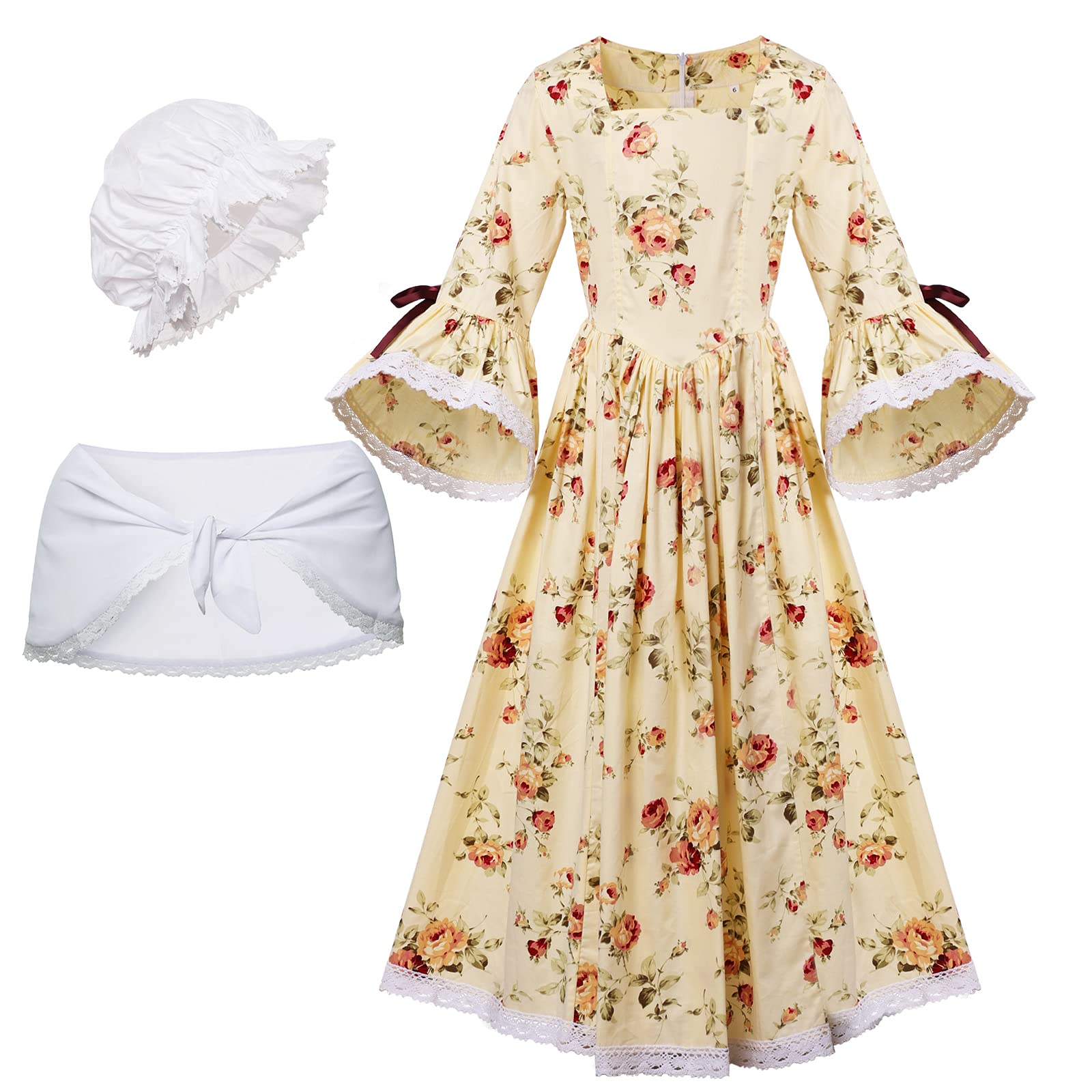 Photo 1 of GRACEART Colonial Girls Dress Prairie Pioneer Costume 100% Cotton (5 Colors Option) (16, Yellow)