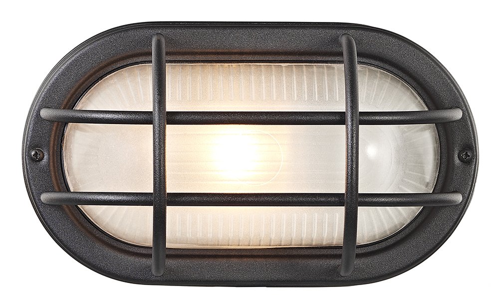 Matt Black Cast Aluminium Outdoor Oval Bulkhead Wall Light by Happy Homewares