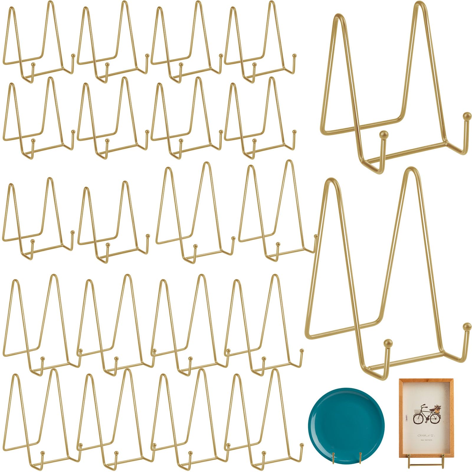 Photo 1 of Hoteam 20 Pack Plate Stands for Display, 10 Pcs 4 Inch Metal Frame Plate Holder Display Stand and 10 Pcs 6 Inch Easel Rack for Pictures Photo Decorative Dish Collectibles Tabletop Art(Gold)