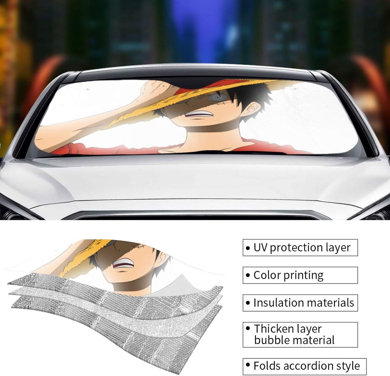 Amazon Co Jp 海賊王ルフィゾロ人気アニメキャラクターのサンバイザー折りたたみ式高密度フロントガラスのサンバイザー紫外線カット日光カット簡単に取り外して丈夫で耐久性があります ホーム キッチン