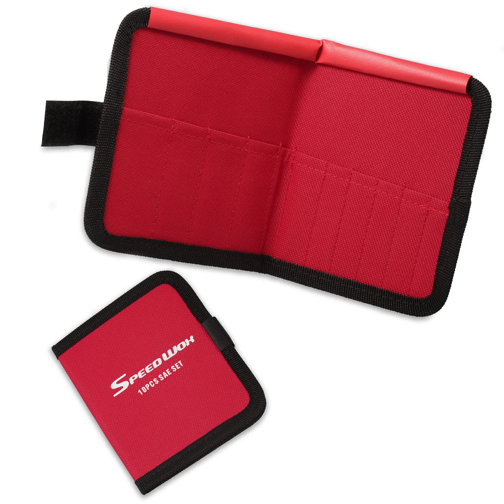 SPEEDWOX Tool Organizer Bag with 10 Pockets, Tool Storage Bag for Small Wrenches, SAE 5/32-7/16", Red Canvas Tool Organizer