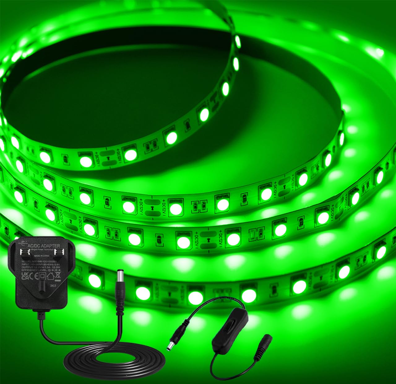 iNextStation Green LED Strip Lights, 5M St. Patrick's Day Tape Lights with Plug, 12V 300 LEDs SMD5050 Cuttable Flexible Light Kit for Bedroom TV Backlight Gaming Room Monitor Bar Display Cabinet Decor