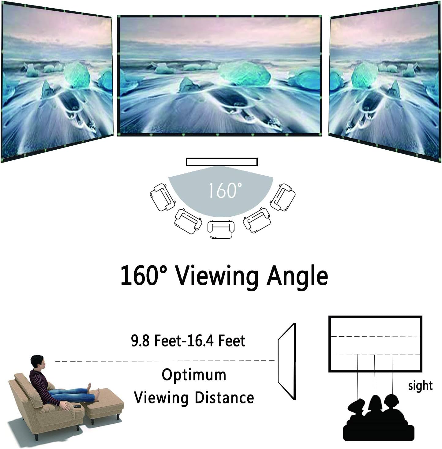OWILLZ 120 inch Projector Screen 16:9 HD Foldable for Home Theater Cinema Indoor Outdoor: Home Audio & Theater