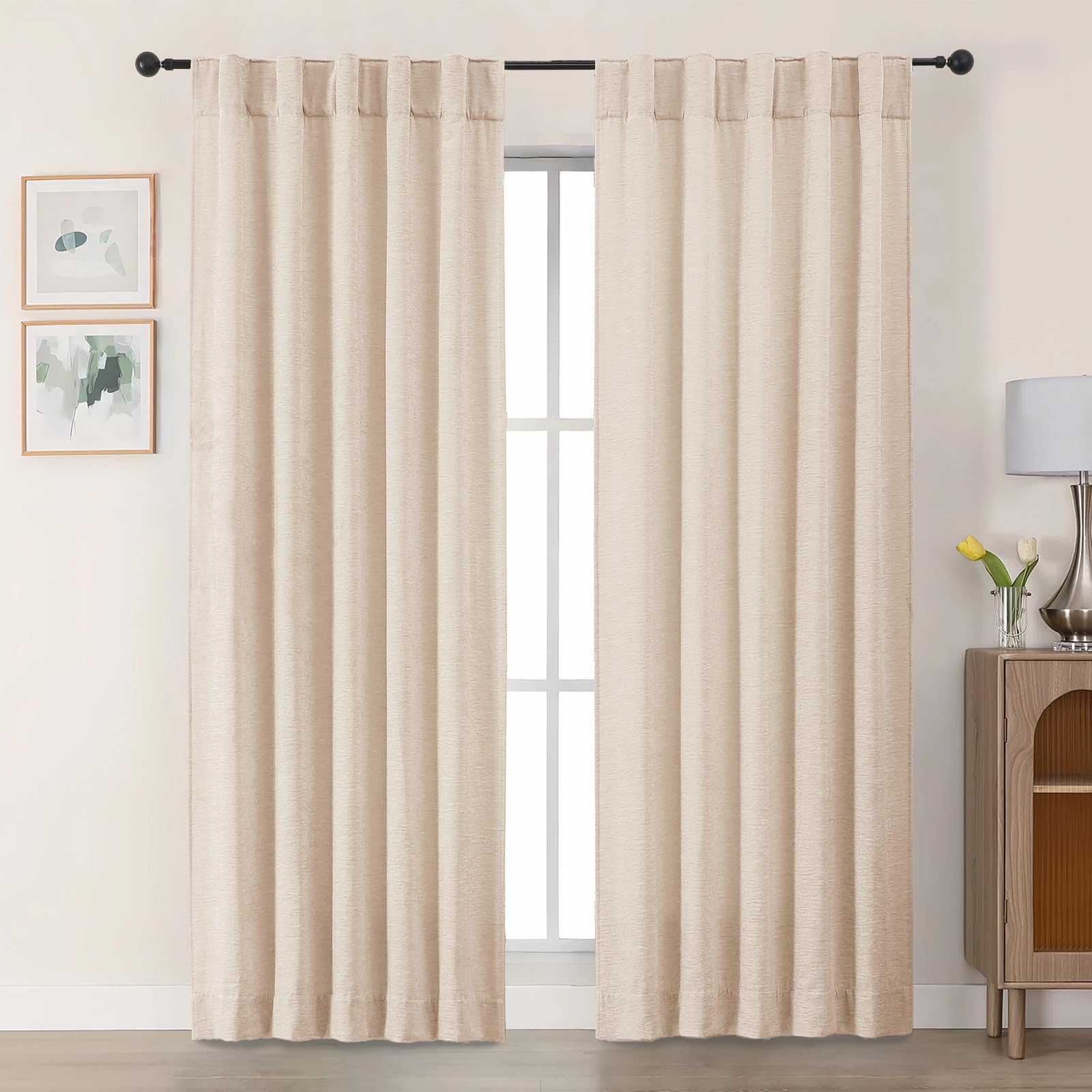 Photo 1 of Chyhomenyc Chenille Linen Curtains 96 Inches Long 2 Panels, Light Filtering Luxury Window Curtains, Back Tab Privacy Soft Velvet Window Curtain Drapes for Bedroom Living Room, 40" Wx96 L