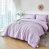 PERFEMET 5 Pcs Girls Lavender Comforter Sets Full Boho Pom Pom Fringe Bedding Comforter with Sheet Set Soft Cute Purple Girls Bed in A Bag for All Season(Lavender, Full)