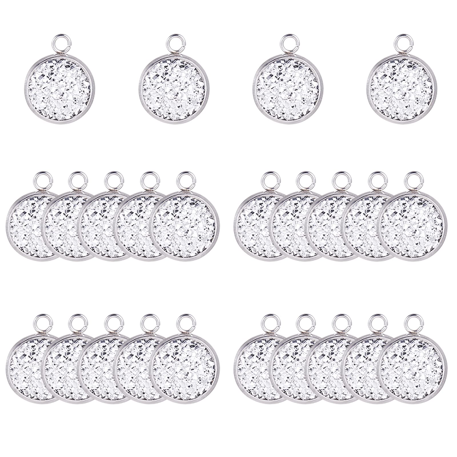 PH PandaHall 30 Sets 12mm 304 Stainless Steel Circle Pendant Trays Connector Charms 12mm Resin Cabochons for Crafting DIY Jewellery Making