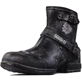OSSTONE Moto Boots for Men Fashion Zipper-up Designer Leather Retro Chukka Boots Casual Shoes OS-5008-1-CE-US-R Vintage Suede Black