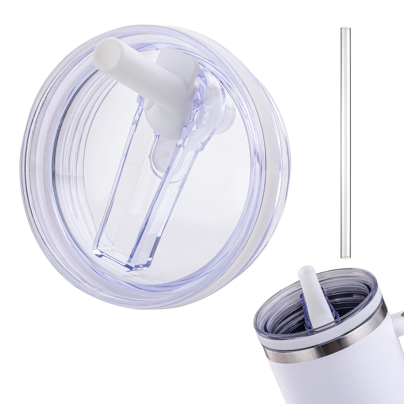 Photo 1 of Replacement Lid for stanley 40 oz and 64 oz Tumbler.Leak proof Flip Straw Lid Fit stanley Cup Quencher H2.0 40 oz/64 oz and Stanley ProTour 40oz/64oz Tumbler.(White,1-Pack)