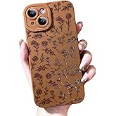 OOK Case for iPhone 15 Case Cute Flower Floral Design for Girls Women Soft TPU Camera Lens Protective Phone Cover for iPhone 15 6.1 Inch Brown