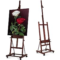VISWIN Extended Large H-Frame Easel for Painting, Adjustable Beech Wood Artist Easel Stand with 4 Wheels & Storage Tray, Fold