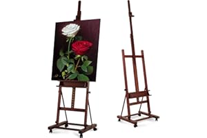 VISWIN Extended Large H-Frame Easel for Painting, Adjustable Beech Wood Artist Easel Stand with 4 Wheels & Storage Tray, Fold