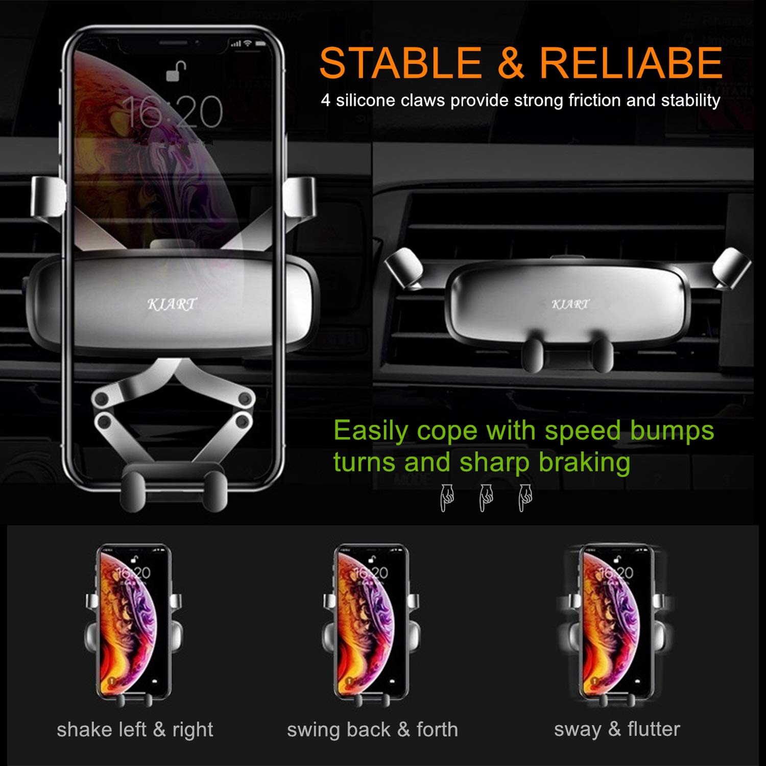 KIART Mini 360° Rotation Pocket Car Vent Phone Holder Mount, Cell Phone Stand Cradle Air Vent Clip Silicone Pad Fit for iPhone, Samsung, LG, Pixel and Smart Phones up to 6.5\