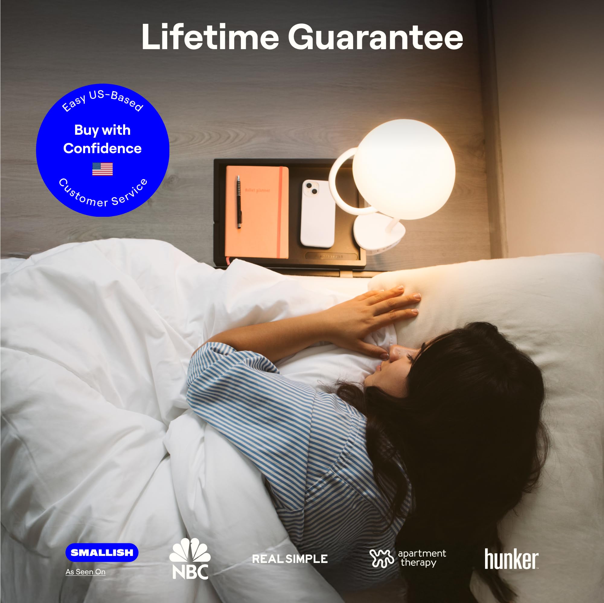 Shroommate Clip On Light and Bed Headboard Lamp, Bedside Table Lamp for Dorm, College Dorm Room Essentials, Night Light for Kids Nursery, Clip on for Desk, MultiColor LEDs, Adapter Included (White)