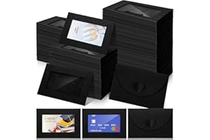 Uiifan 300 Pcs Window Gift Card Envelopes 4 x 2.8 Inch Gift Card Sleeves Mini Envelopes with Heart Shaped Clasp for Business Party Greeting Invitation(Black)