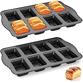 HONGBAKE 2 Pack Mini Loaf Baking Pans 8-Cavity, Nonstick Small Cornbread Pan, Tiny Banana Bread Pan Set, Heavy Duty Brownie TIn, Dark Grey