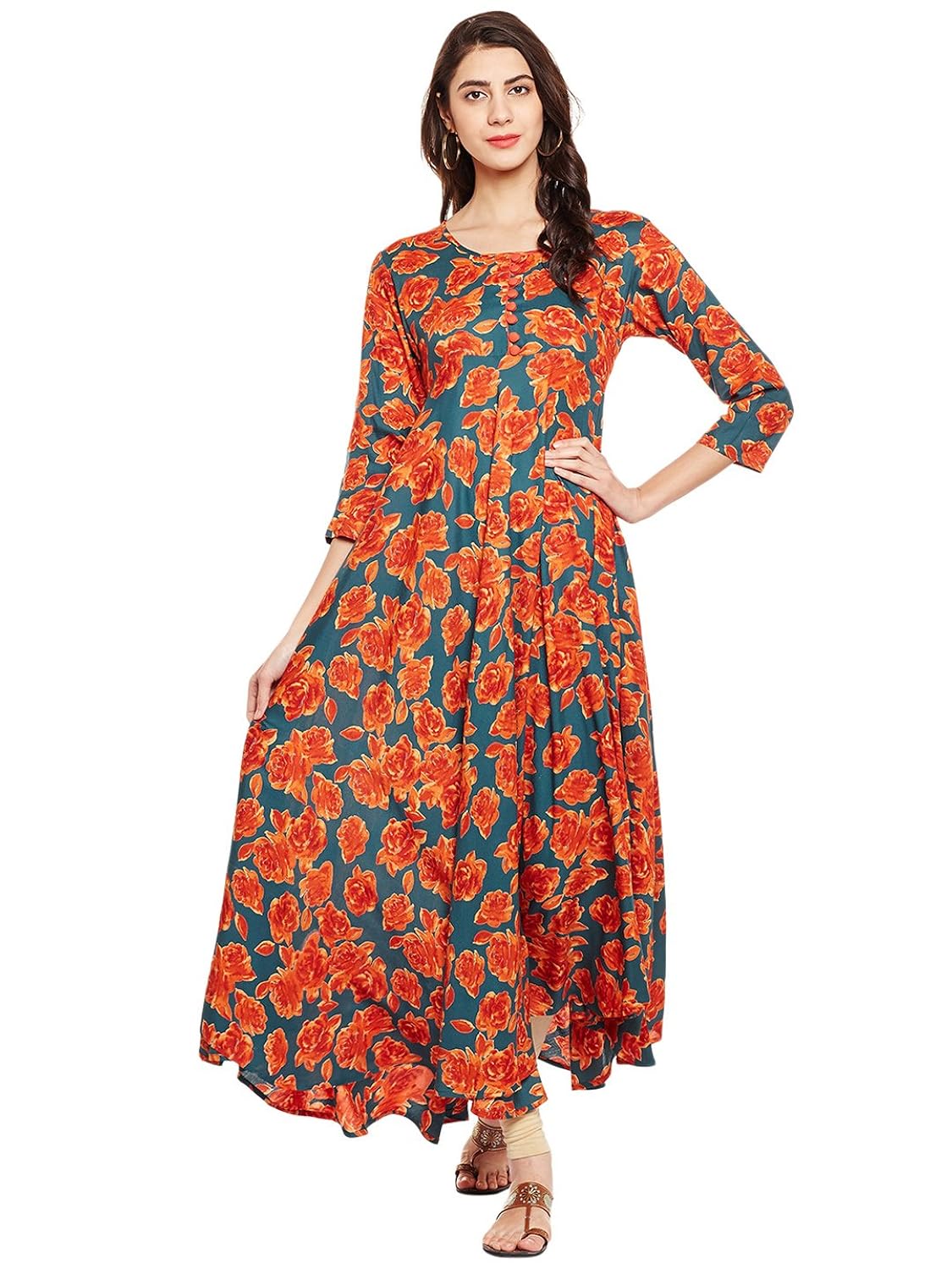 tissu women's rayon printed flared kurta (multicolour)