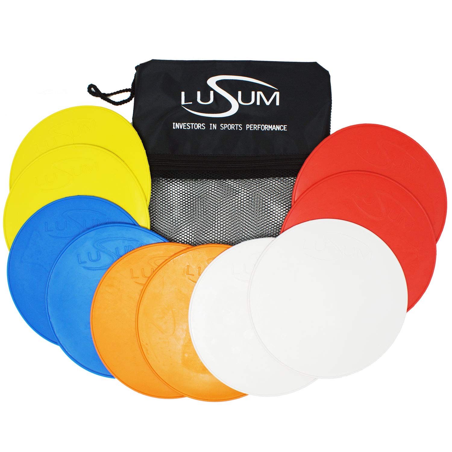 Lusum 10 Pack Large Full Sized Flexible Non-Slip Pro Flat Round Rubber Sports Markers