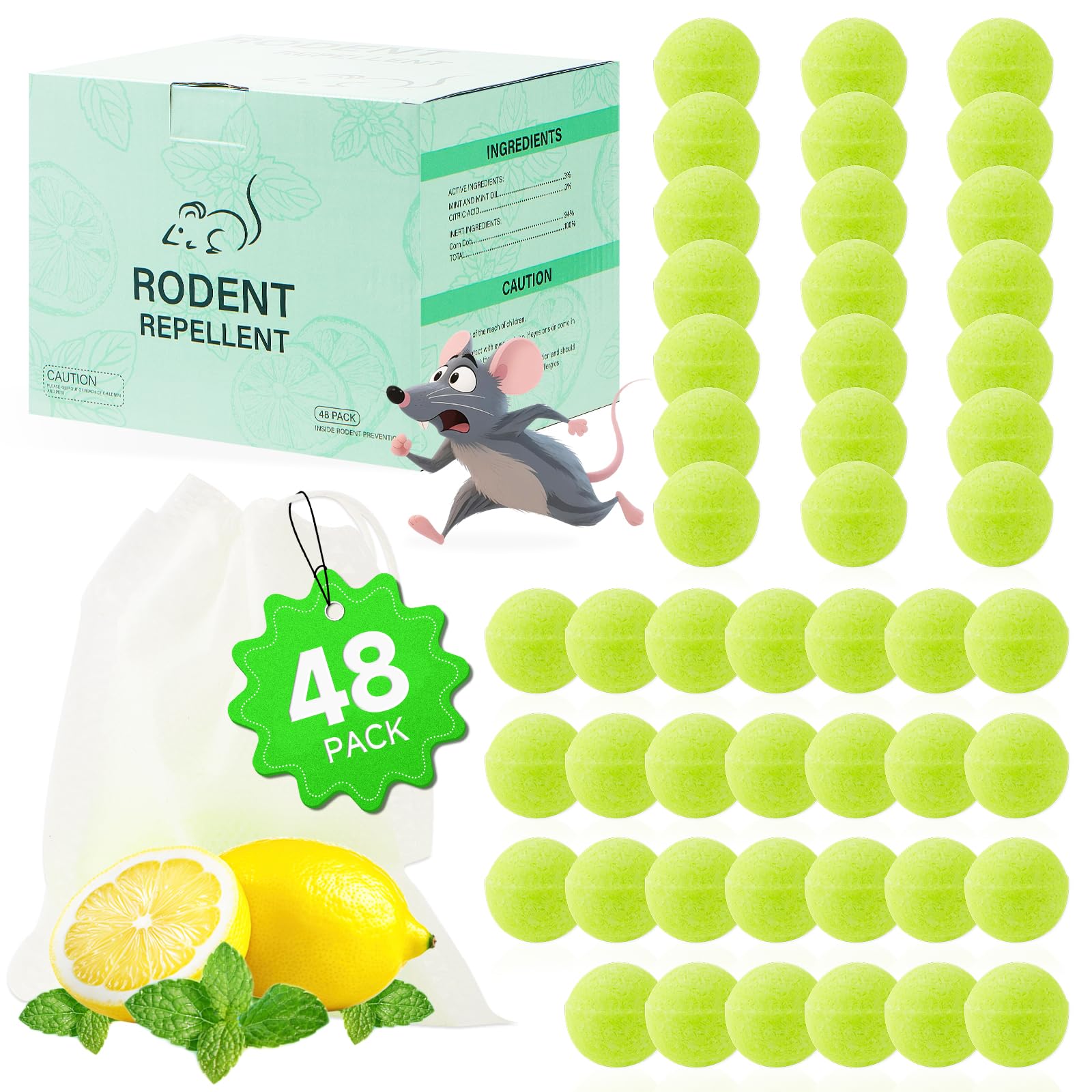 Photo 1 of Pest Rodent Repellent, 48 Pack Peppermint Oil Repellent for Mouse, Roach, Rodent, Mice, Rats, Spider, Ant, Pest Control Indoor & Outdoor Use, Natural Mouse Deterrent Replace Traps Family & Pet Safe