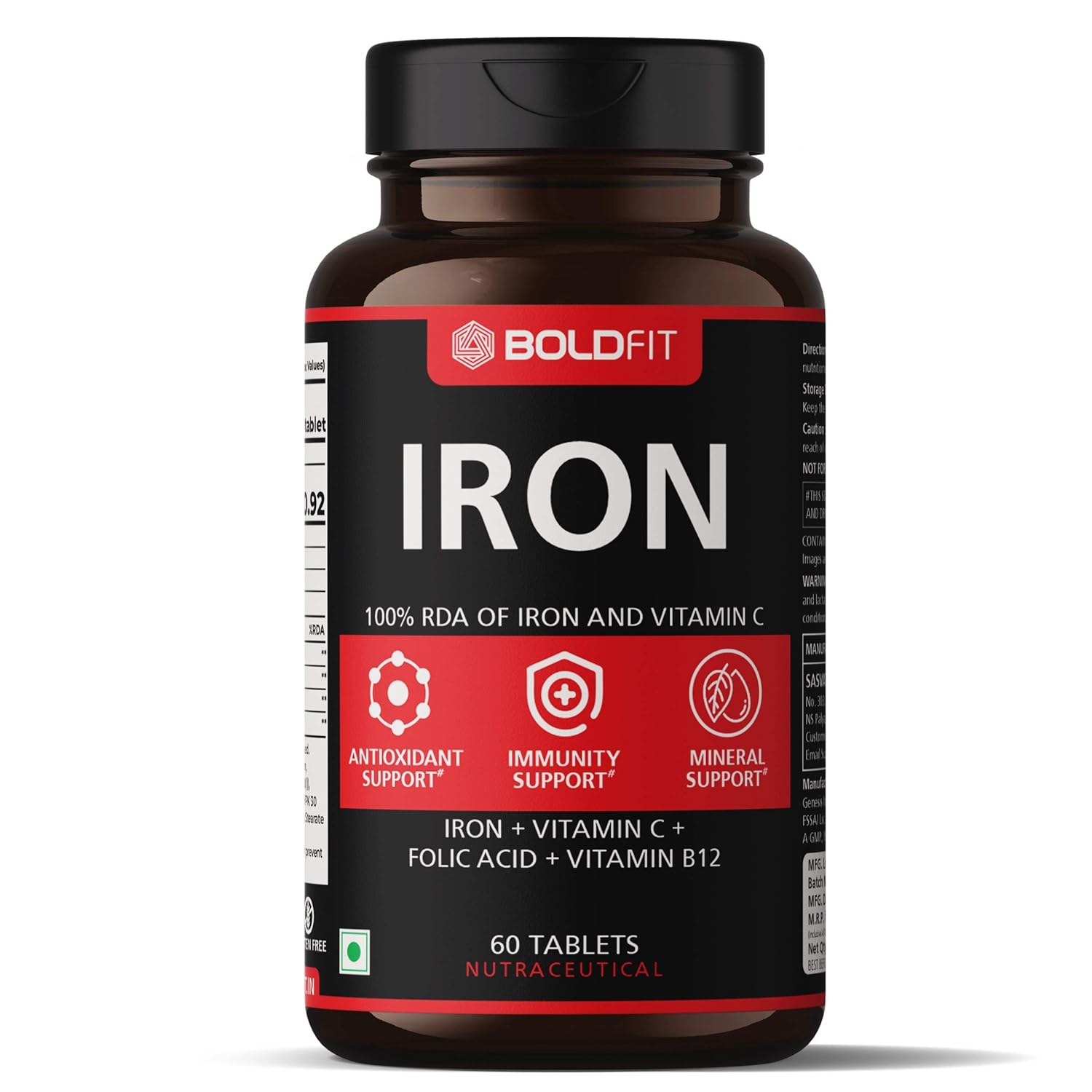 Boldfit Iron supplement for women & Men with Vitamin c, folic acid & Vitamin B12 Iron tablets