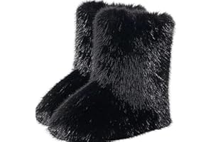 NWSTESLE Women's Faux Fur Boots Furry Boots y2k for Girls Fuzzy Fluffy Winter Snow Boots Warm Outdoor Indoor Mid-Calf Flat
