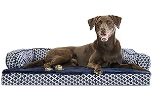 Furhaven Orthopedic Dog Bed for Large/Medium Dogs w/ Removable Bolsters & Washable Cover, For Dogs Up to 55 lbs - Plush & Woven Decor Comfy Couch Sofa - Diamond Blue, Large