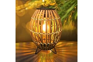 BUARO8AGA Outdoor Solar Lanterns Waterproof Large Rattan Solar Lantern, Solar Lantern for Patio Table Decorative, Rustic Bamboo Lantern Lamps Solar Garden Lights for Porch Patio Pathway Tabletop Decor