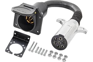 Oyviny 7 Pin Round to 7 Pin RV Trailer Adapter with Mounting Bracket, 7 Pole Round to 7 RV Blade Adapter 14 Inches Length