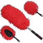 IPELY 3 Pack Large Red Microfiber Car Duster Exterior Scratch Free with Extendable, Car Duster Interior Multipurpose dust Cleaning