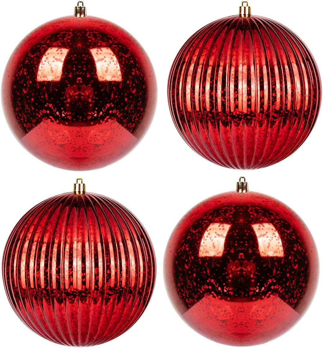 Ornaments - KI Store Large Red Christmas Ball Ornaments 6-Inch 4pcs Hanging Tree Ornament Decorations Shatterproof Vintage Mercury Balls