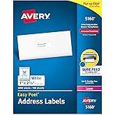 Avery Easy Peel Printable Address Labels with Sure Feed, 1" x 2-5/8" Customizable Stickers, White, 3,000 Blank Mailing Labels, Great for Mailing, Shipping, and More (5160)