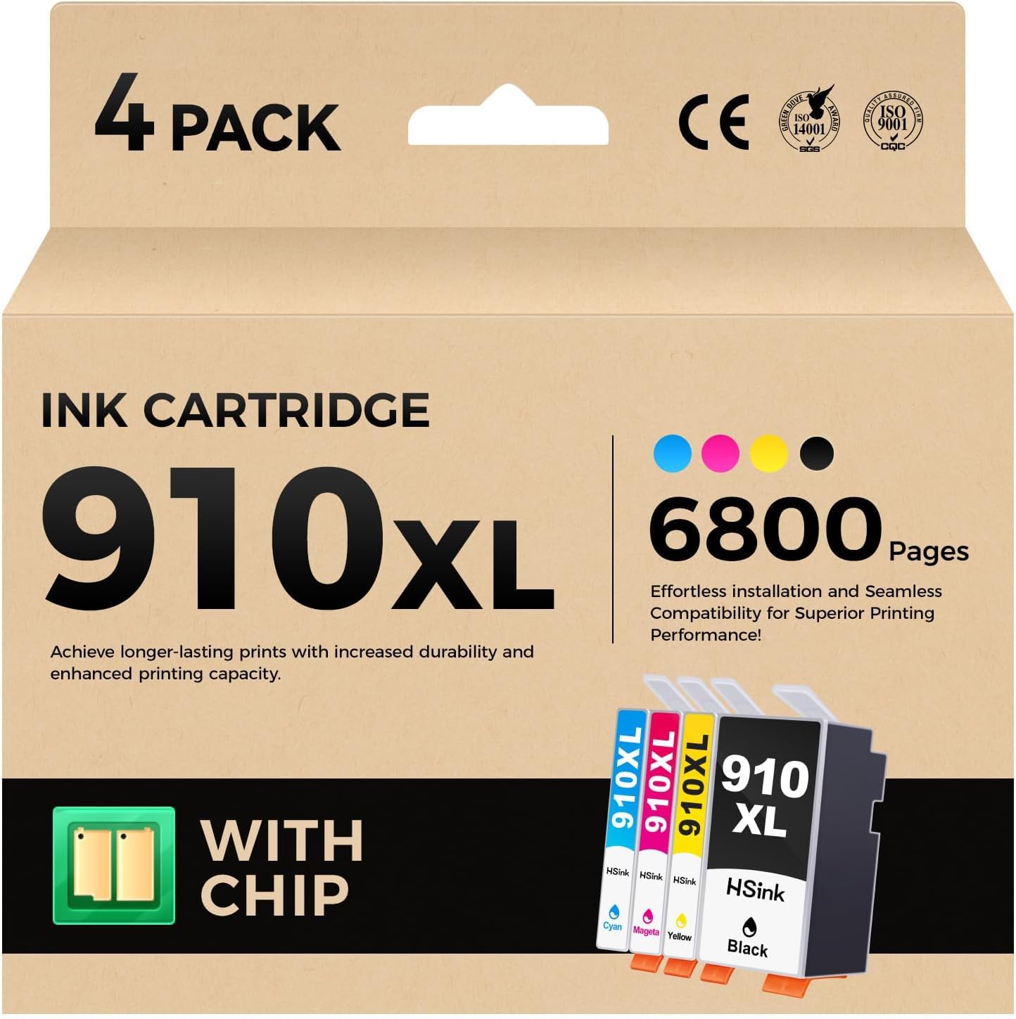 Photo 1 of 910XL Ink Cartridges Combo 4-Pack High Yield Replacement for HP 910 910XL Ink Compatible with HP OfficeJet 8010 8020 Pro 8030 8015 8025 8028 8035 8018 8022 e Printers Color Black Cyan Magenta Yellow