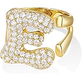 KissYan Bubble Initial Ring Valentines Day Gifts for Women, 14k Gold Plate Balloon Jumbo Letter Rings Open Adjustable Dainty Pave CZ Personalized Fashion Trendy Statement Jewelry