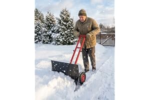 TackView 29x19inch Heavy Duty Wheeled Snow Shovel, Metal Blade with Angle & Height Adjustable Handle for Driveway Sidewalk Ya