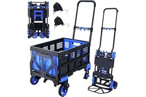 JJSMKCH 2-in-1Folding Hand Truck Dolly with Folding Basket, 330LBS Capacity Foldable Hand cart,Folding Dolly with Retractable Handle,Hand Truck Foldable with 4 Wheels for Moving