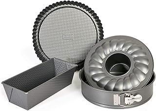Kaiser Gourmet Backformen Set 4-teilig, Backset mit 3 Kuchenformen antihaftbeschichtet, Springform mit Flach- und Rohrboden, Tortenform, Kastenform