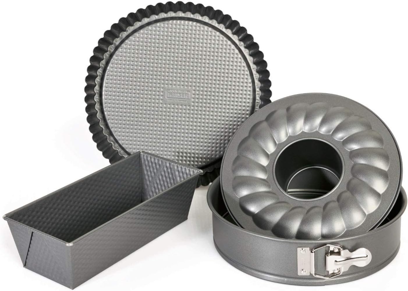 Kaiser Gourmet Backformen Set 4-teilig, Backset mit 3 Kuchenformen antihaftbeschichtet, Springform mit Flach- und Rohrboden, Tortenform, Kastenform