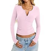 EasyGala Womens Cotton Long Sleeve Shirts V Neck Henley Tops Slim Fit Basic Going Out Tshirts Fall Fashion Outfits 2025