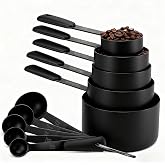 Bopei 10-Pcs Stainless Steel Measuring Cups &amp; Spoons Set, Matte Black | Dry and Liquid Ingredients, Dishwasher Safe, Nesting for Cooking and Baking