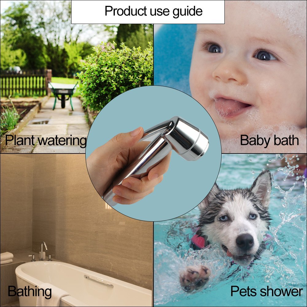 btcus4 Cloth Diaper Sprayer Water Cleaner Bathroom Handheld Bidet Sprayer for Personal Hygiene Cleaning Care Brass Chrome (Chrome)
