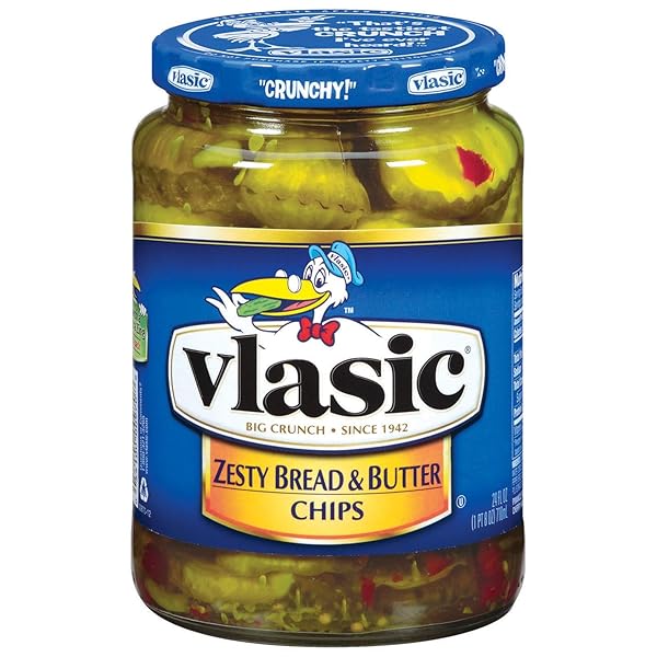 VLASIC ZESTY BREAD & BUTTER PICKLE CHIPS 24OZ GLASS JAR (PACK OF 2)