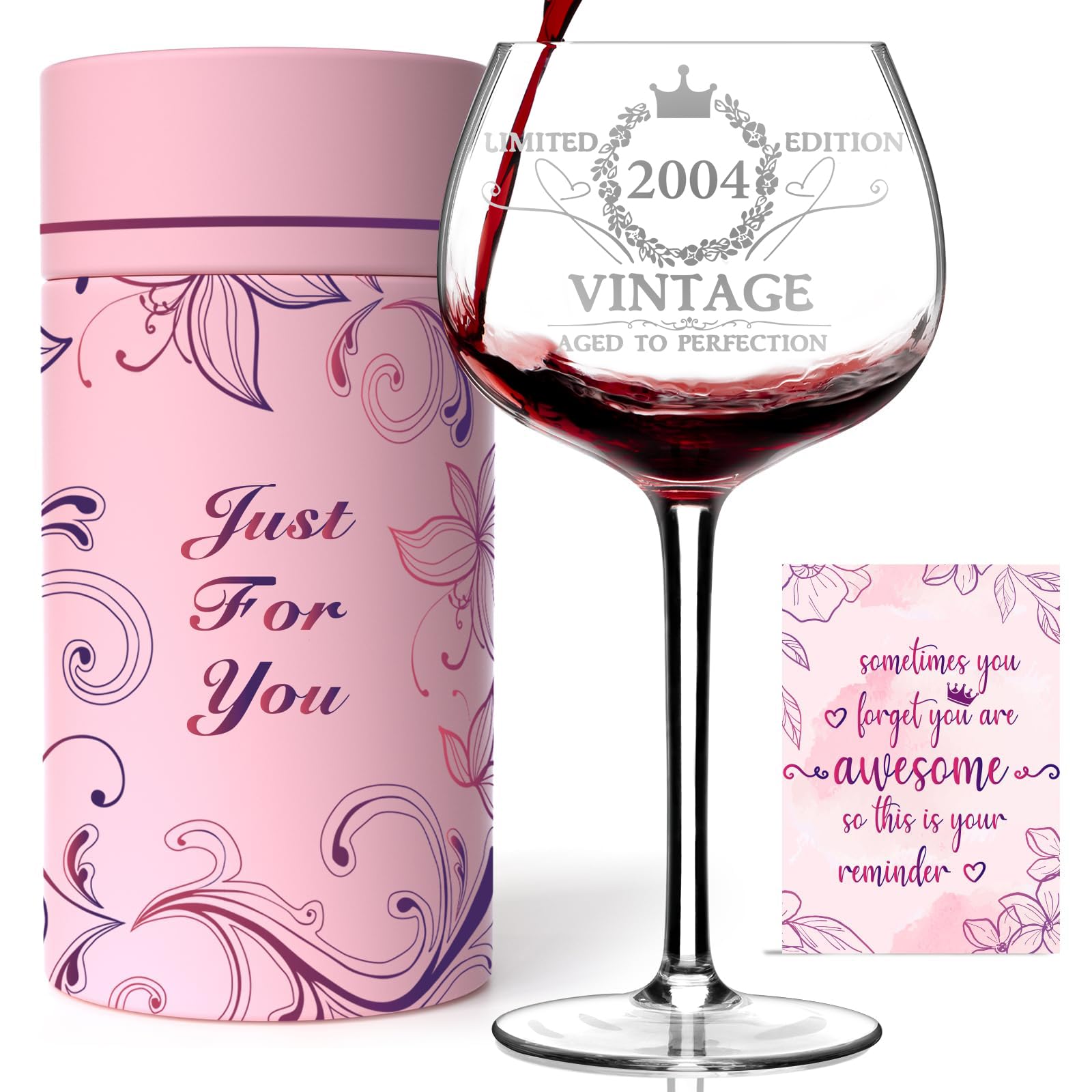Photo 1 of 21ST Birthday Gifts for Her, Vintage 2004 Engraved 21st Wine Glass, 21 Year Old Birthday Decorations For Women, Funny 21 Bday Gifts Idea For Women, Friends, Daughter, Sister - Turning 21 Present