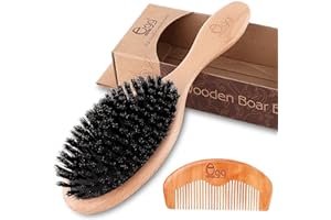 BLACK EGG Boar Bristle Hair Brush for Women Men Kid, Soft Natural Bristles Brush for Thin and Fine Hair, Restore Shine and Texture, Set includes Bamboo comb and 3 hair ties
