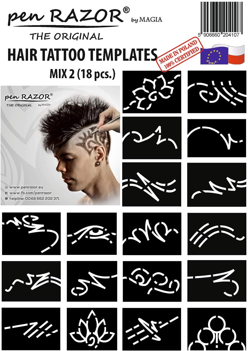 Hair Tattoo Template Mix Of 18 Pieces Suitable For Pen Razor By