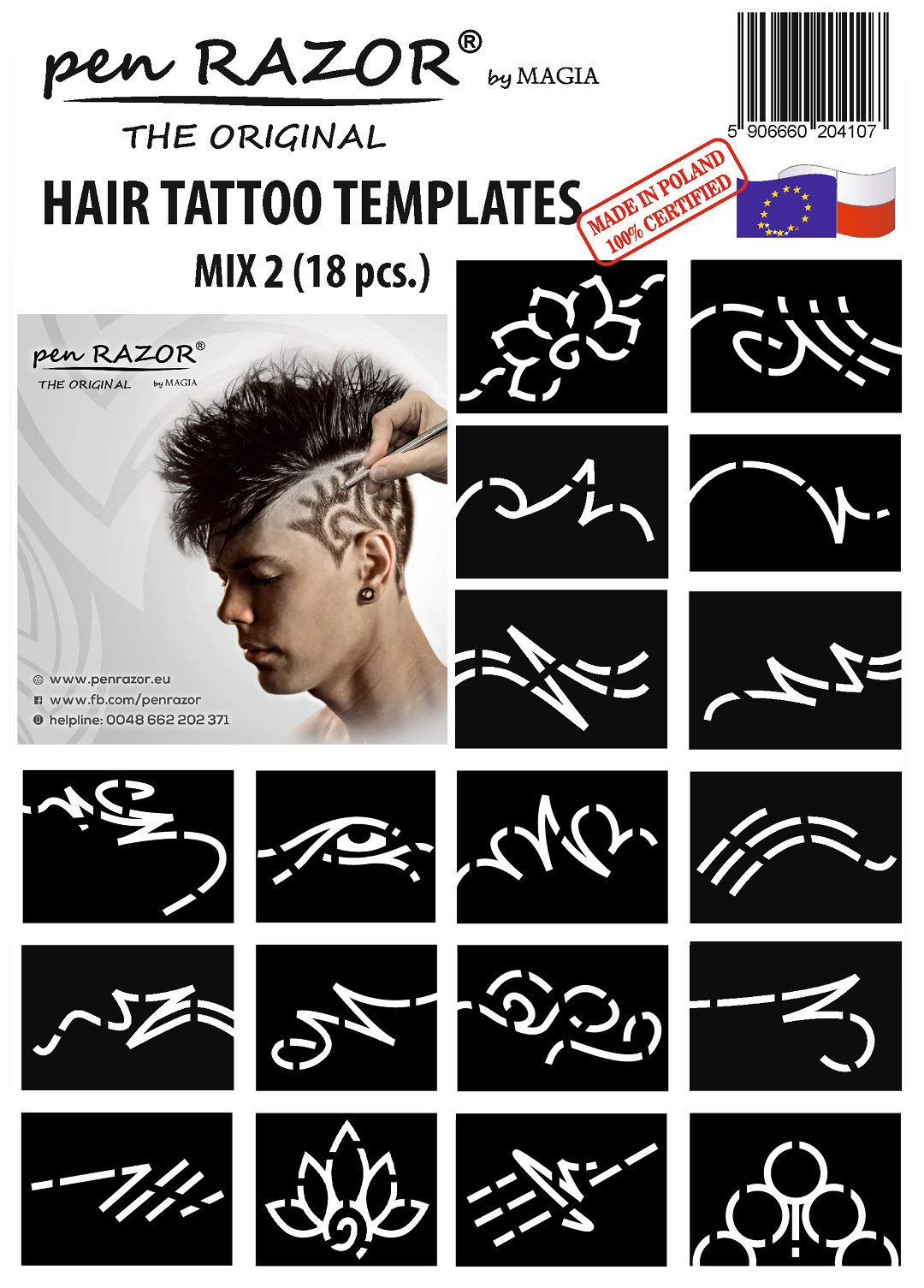 Hair Tatoo Template Mix of 18 pieces suitable for pen Razor by Magia (Mix 2)